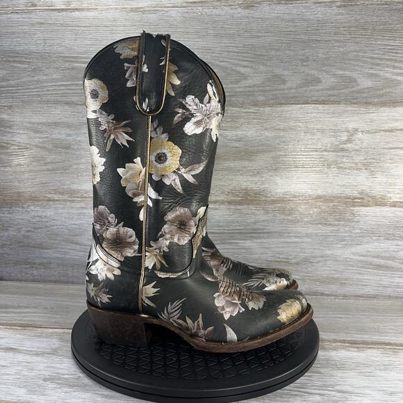 Shyanne Women's Dark Romance Black Leather Floral Cowboy Western Boots Size 7.5 - Picture 5 of 10